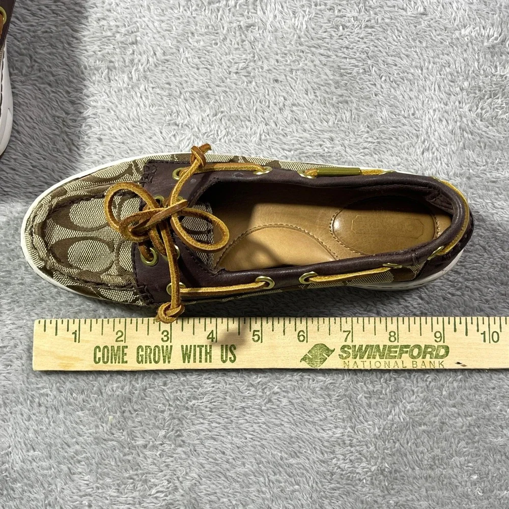 Coach Richelle Signature Jacquard Boat Shoes Loafers Slip On Brown Women's‎ 5B